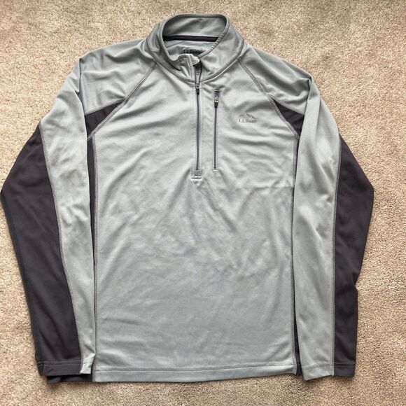 LL Bean 1/4 Zip Base Layer Mens Large Midweight Gray Active Hiking Outdoors - Picture 1 of 6
